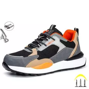 Легкая рабочая защитная обувь, мужские летние дышащие противоударные неразрушимые ботинки, кроссовки, защитная обувь 38 черный серый