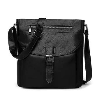 Легкая ретро сумка-мессенджер женская сумка большой вместимости сумка через плечо ПУ плечевая сумка чёрный