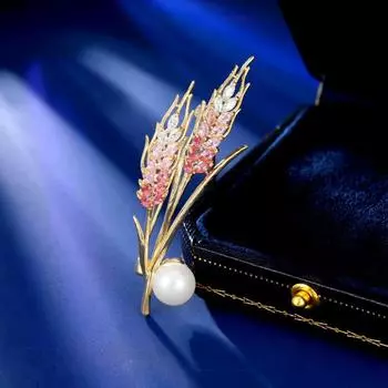 Легкая роскошь элегантный дизайн чувство высокого класса одежда куртка пальто аксессуары супер вспышка циркон инкрустированные колосья пшеницы ячмень брошь золотой