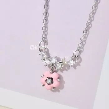 Легкая Роскошь Цветочное Ожерелье Женское Свежее Простое Универсальное Темперамент Циркон Розовый Подвеска Цепочка на Ключицу