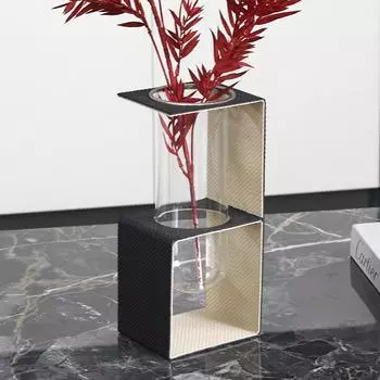 Легкая роскошь художественная цветочная посуда креативная плетеная кожа стеклянная ваза украшения модель комнаты отель домашний выставочный зал украшения High M07565