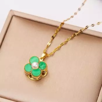 Легкая роскошь нишевый дизайн креативная простота модели вращающееся ожерелье четырехлистный клевер жемчужное ожерелье ключица цепочка парный подарок ювелирные изделия