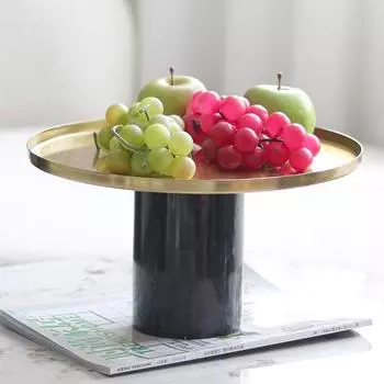 Легкая роскошь, новый китайский стиль, мрамор, высокая круглая тарелка для фруктов, металлический поднос для фруктов, обеденный стол, хранение ювелирных изделий, украшения для столешницы