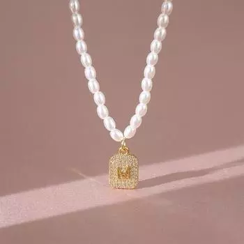 Легкая роскошь ожерелье из пресноводного жемчуга женское высокая ценность простое и универсальное микро-инкрустированное кулон M бренд ключичная цепочка