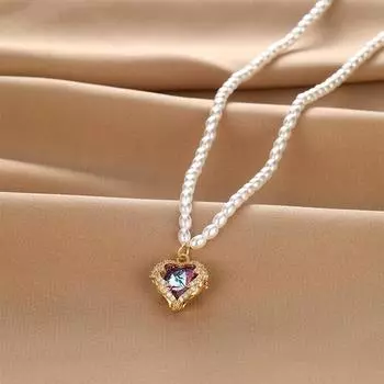 Легкая роскошь Ожерелье из жемчуга Сердце Океана Женское Универсальный Темперамент Легко Инкрустированный Кулон-Сердце