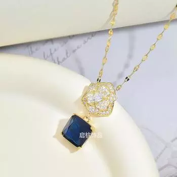 Легкая роскошь ожерелье камелия женское высокое чувство универсальное ретро геометрическое драгоценный камень ключичная цепочка