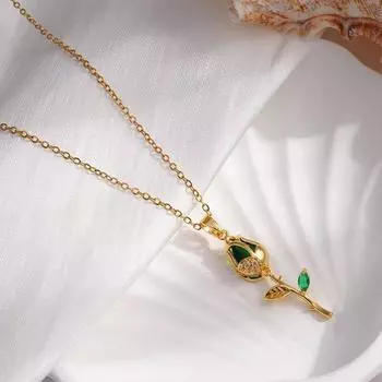 Легкая роскошь Ожерелье с подвеской-тюльпаном из нержавеющей стали для женщин Элегантная золотистая цепочка Ожерелье с цветами Девушки Счастливые украшения Подарок CHINA