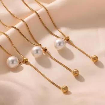 Легкая роскошь простая титановая сталь позолоченная круглая бусина с бахромой глянцевая бусина кулон ожерелье ювелирные изделия для женщин