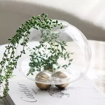 Легкая роскошь, современный прозрачный стеклянный креативный аквариум, цветочные украшения, модель комнаты, офис продаж, настольное искусство, трехногая ваза Glass flower device + 3 golden balls M101731