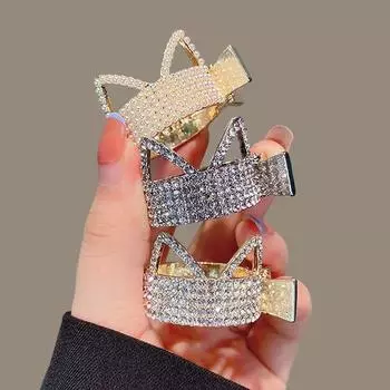 Легкая Роскошь Стразы Металлические Волосы Коготь Кошачьи Уши Заколка Для Волос Жемчуг Шпилька Для Женщин Девочек Укладка Волос Аксессуары Для Волос one size золотой