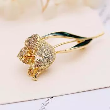 Легкая роскошь темперамент женское пальто булавка аксессуары элегантный масляная капля брошь цвет одежда циркон тюльпан жёлтый