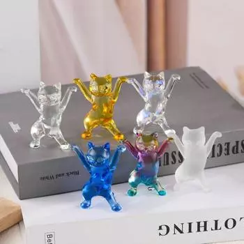 Легкая роскошная 3D хрустальная фигурка кошки, маленькая мультяшная танцующая кошка, миниатюры, милая скульптура животного, детский подарок
