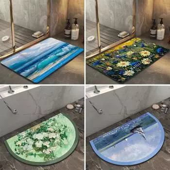 Легкая роскошная абстрактная картина маслом ванная комната овальная ванная комната диатомовая грязь умывальник передний коврик для ног коврик впитывающий нескользящий коврик 40x60cm