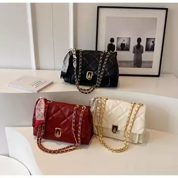 Легкая роскошная элегантная красная клетчатая сумка с цепочками на плечо, высококачественная модная женская новая сумка через плечо, большая вместительная сумка для поездок на работу (20cm<Max Length<30cm)