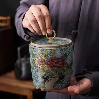 Легкая роскошная эмалированная коробка для чая с фиолетовым песком, маленькая герметичная банка, портативная влагостойкая банка для хранения чая, для домашнего использования Style 2(10.2x10.5cm)