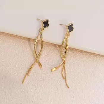 Легкая роскошная атмосфера Высококлассные серьги-волны с четырьмя листочками клевера Нишевые серьги-проволочки Высококлассные серьги Sense Of Girls золотой