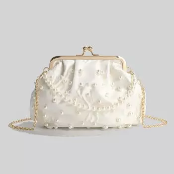 Легкая роскошная банкетная сумка, новая сумка из полиэстера с цепочкой и жемчугом, изысканный дизайн в стиле ретро, однотонная сумка через плечо