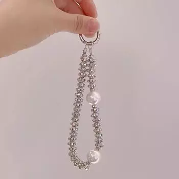 Легкая роскошная цепочка для телефона с бриллиантами и жемчугом, металлическая цепочка для ключей, подвеска для сумки, усовершенствованная цепочка 15cm