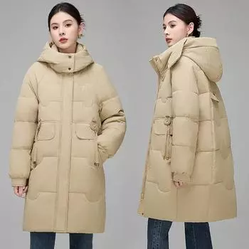 Легкая роскошная черная золотая куртка средней длины для женщин, пальто-хлеб, новая модная куртка с капюшоном в корейском стиле, трендовая S