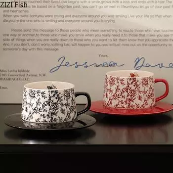 Легкая роскошная цветочная кофейная чашка креативная керамическая кружка для послеобеденного чая в отеле латте кофейная чашка набор тарелок набор для питья свадебные подарки 280ml