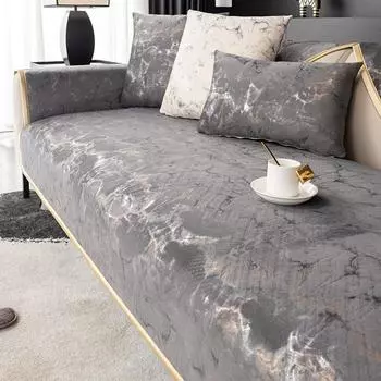 Легкая роскошная диванная подушка с золотым краем, чехол для дивана с горячим тиснением, чехол для дивана из синели, универсальный для всех сезонов, противоскользящие чехлы для диванов 70x70cm 1pcs