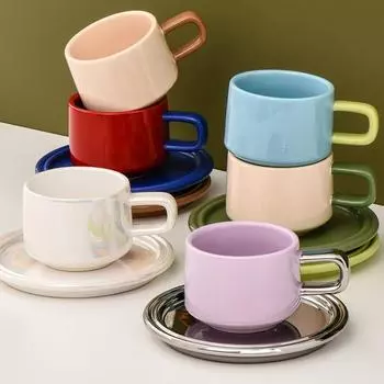 Легкая роскошная керамическая кофейная чашка с блюдцем, высококачественная чашка для послеобеденного чая, перламутровая чашка, бытовая посуда для питья