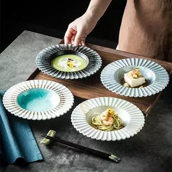 Легкая роскошная креативная керамическая тарелка Роскошная ресторанная тарелка для пасты Бытовая изысканная посуда Обеденные тарелки Уникальная столовая посуда