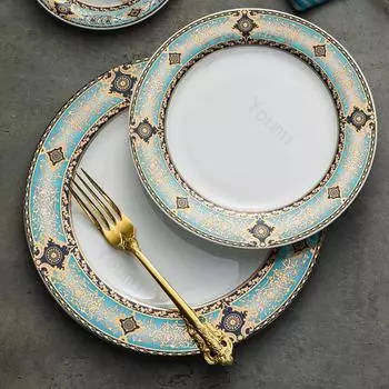 Легкая роскошная круглая керамическая тарелка для стейков в ресторане высокого класса, плоские тарелки для изысканных блюд, изысканная бытовая посуда