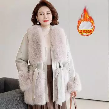 Легкая роскошная меховая куртка, универсальная кожаная куртка PV для женщин, утепленная и теплая зимой, женская одежда средней и длинной длины, а также хлопковое пальто. XL [recommended 90-57.5 kg]