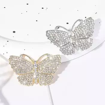 Легкая роскошная милая брошь-бабочка для женщин, модное пальто, платье, корсаж, свадебная вечеринка, ювелирные украшения, аксессуары для декора серебряный