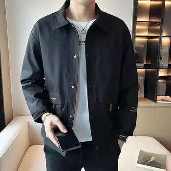Легкая роскошная модная куртка мужская осенняя новая свободная универсальная куртка с лацканами сверху повседневная мужская одежда M