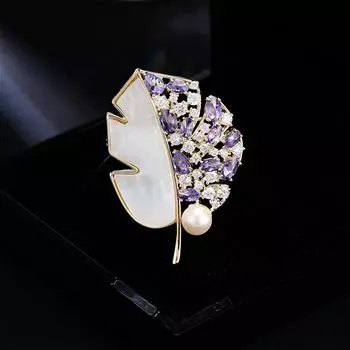 Легкая роскошная модная натуральная ракушка пресноводный жемчуг лист брошь элегантный темперамент пальто пиджак костюм персонализированная булавка золотой