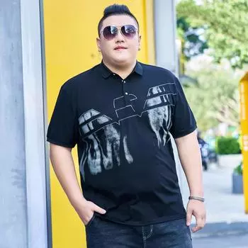 Легкая роскошная мужская рубашка-поло больших размеров с короткими рукавами и лацканами, свободная однотонная футболка с половиной рукавов, топы 6XL 2XL чёрный