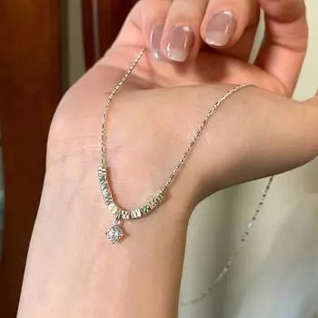 Легкая Роскошная Нишевая Сломанная Серебряная Циркониевая Подвеска Ожерелье Женское Простое Темпераментное Высокое Чувство Моды Универсальная Цепочка на Ключицу