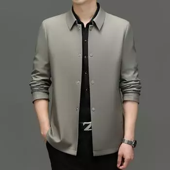 Легкая роскошная осенняя мужская легкая роскошная куртка с лацканами, свободная, с длинными рукавами, модная городская однотонная простая куртка M