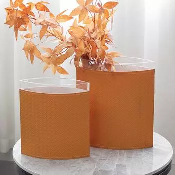 Легкая роскошная плетеная кожаная плоская цветочная утварь, гостиная, столешница для спальни, украшение в виде стеклянной вазы для гостиничного номера woven flat flower ware, low M101852