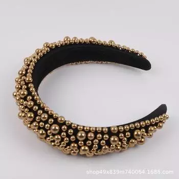 Легкая роскошная повязка на голову с жемчужной губкой, женская, тяжелая промышленность, преувеличенная, с широким краем, с высоким черепом, повязка на голову золотой