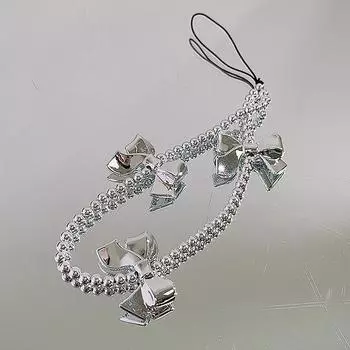 Легкая роскошная серебряная цепочка для телефона с бисером, бант, шнурок для телефона, веревка, чехол для мобильного телефона, сумка для камеры CCD, подвеска, украшение 1Pcs