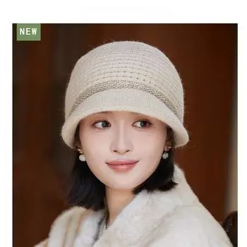 Легкая роскошная шапка из меха кролика для женщин, модная и элегантная, блестящая, шелковая, защита ушей, вязаная, зимняя, теплая, толстая шапка One Size чёрный