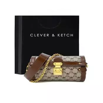 Легкая роскошная сумка через плечо с цепочкой, сумка через плечо, сумка-цилиндр, маленькая круглая сумка для отправки подруге, длина 20 см, ширина 9 см, высота 9 см коричневый