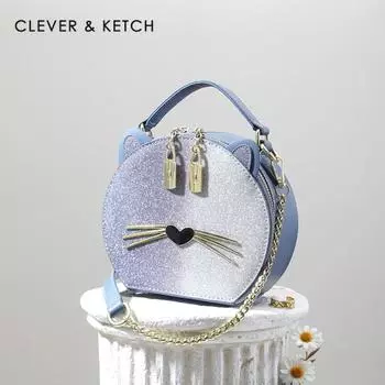 Легкая роскошная сумка для кошек, сумка через плечо на одно плечо, маленькая круглая сумка для подруги, подарок на день рождения, длина 19 см, ширина 9 см, высота 16 см синий