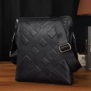Легкая роскошная сумка из коровьей кожи для мужчин, деловая повседневная сумка через плечо из натуральной кожи с тиснением, модная, большая вместимость, вертикальная сумка на плечо чёрный