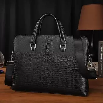 Легкая роскошная сумка из коровьей кожи, мужской деловой портфель с тиснением под аллигатор, повседневная диагональная деловая сумка, мужская сумка чёрный
