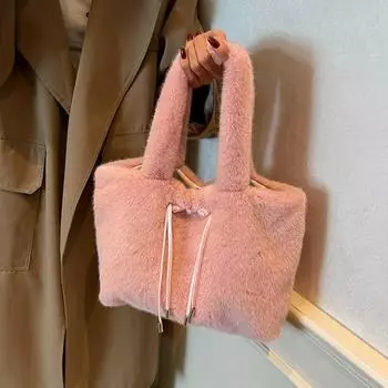 Легкая роскошная сумка-тоут в художественном стиле, модная простая сумка через плечо, плюшевая молодежная сумка чёрный