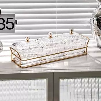 Легкая роскошная тарелка с фруктами, тарелка для дома, гостиной, тарелка для закусок с сухими фруктами и конфетами, тарелка для закусок с орехами КТВ 3 grids