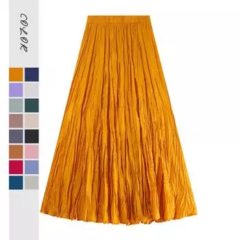 Легкая роскошная юбка-плиссе с ленточками, женская новая большая юбка-маятник с тонкой складкой, юбка А-образной формы, большая длинная юбка-маятник average size