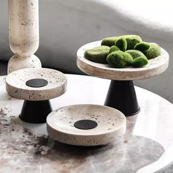 Легкая роскошная высокая круглая фруктовая тарелка подсвечник комбинированное украшение для отелей и гостевых домов дизайнерская имитация желтого травертина соответствующие аксессуары