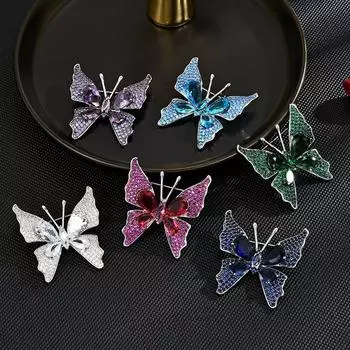 Легкая роскошная высококачественная цветная брошь-бабочка из циркония, изысканная маленькая и универсальная милая булавка, модные аксессуары для одежды темно-синий