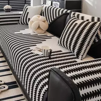 Легкая роскошная высококачественная подушка для дивана из шенилла Four Seasons Universal Seat Mat Half Round Stripe Plush Furniture Protective Cover 1seat 70x70cm