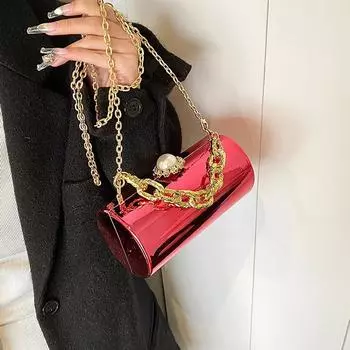 Легкая роскошная женская сумка-клатч для вечеринок, темпераментная универсальная сумка на цепочке, новая яркая сумка-цилиндр на одно плечо с цепочкой